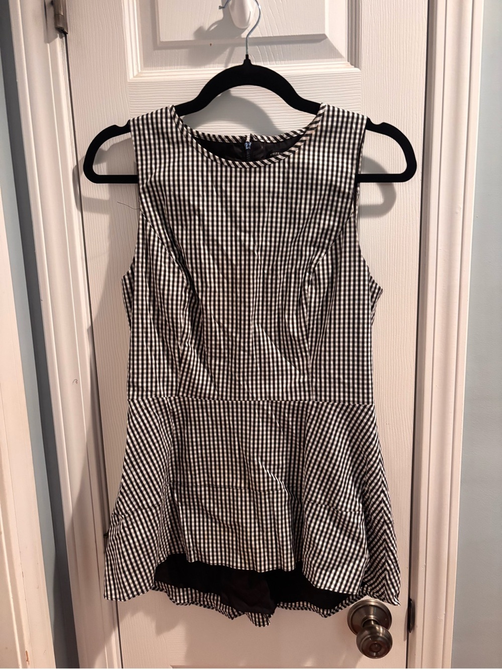 White House Black Market Black and White Gingham Peplum Top